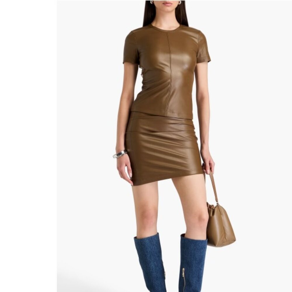 HELMUT LANG RUCHED FAUX LEATHER MINI SKIRT SM